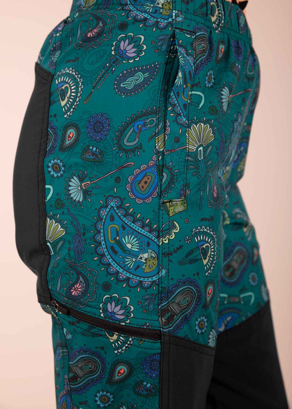 3RD ROCK teal paisley trousers for rock climbing