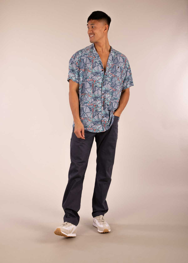 3RD ROCK sustainable organic twill casual lifestyle trousers - Donald is 6ft1″  with a 30" waist, 36" hips & a 33" inseam and is wearing a size 30LL.