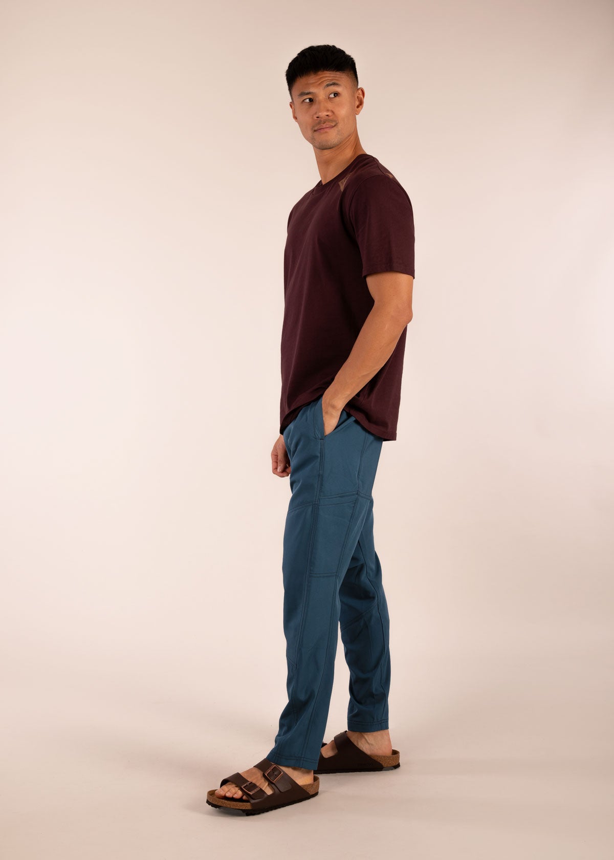 3RD ROCK hiro light technical recycled climbing trousers - Donald is 6ft1″ with a 30" waist, 36" hips & a 33" inseam and is wearing a size 30LL.