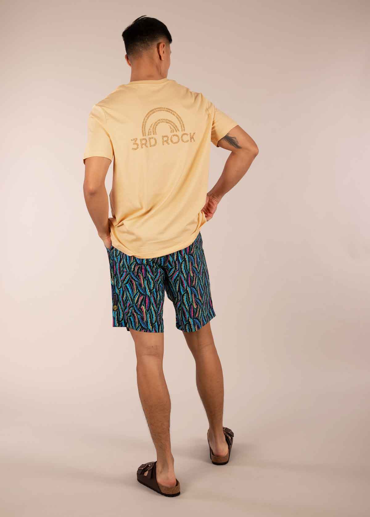 3RD ROCK sustainable adventure and swim shorts - Donald is 6ft 1″ with a 30" waist and is wearing a size 30. Pattern: Tuti Shrubbery.