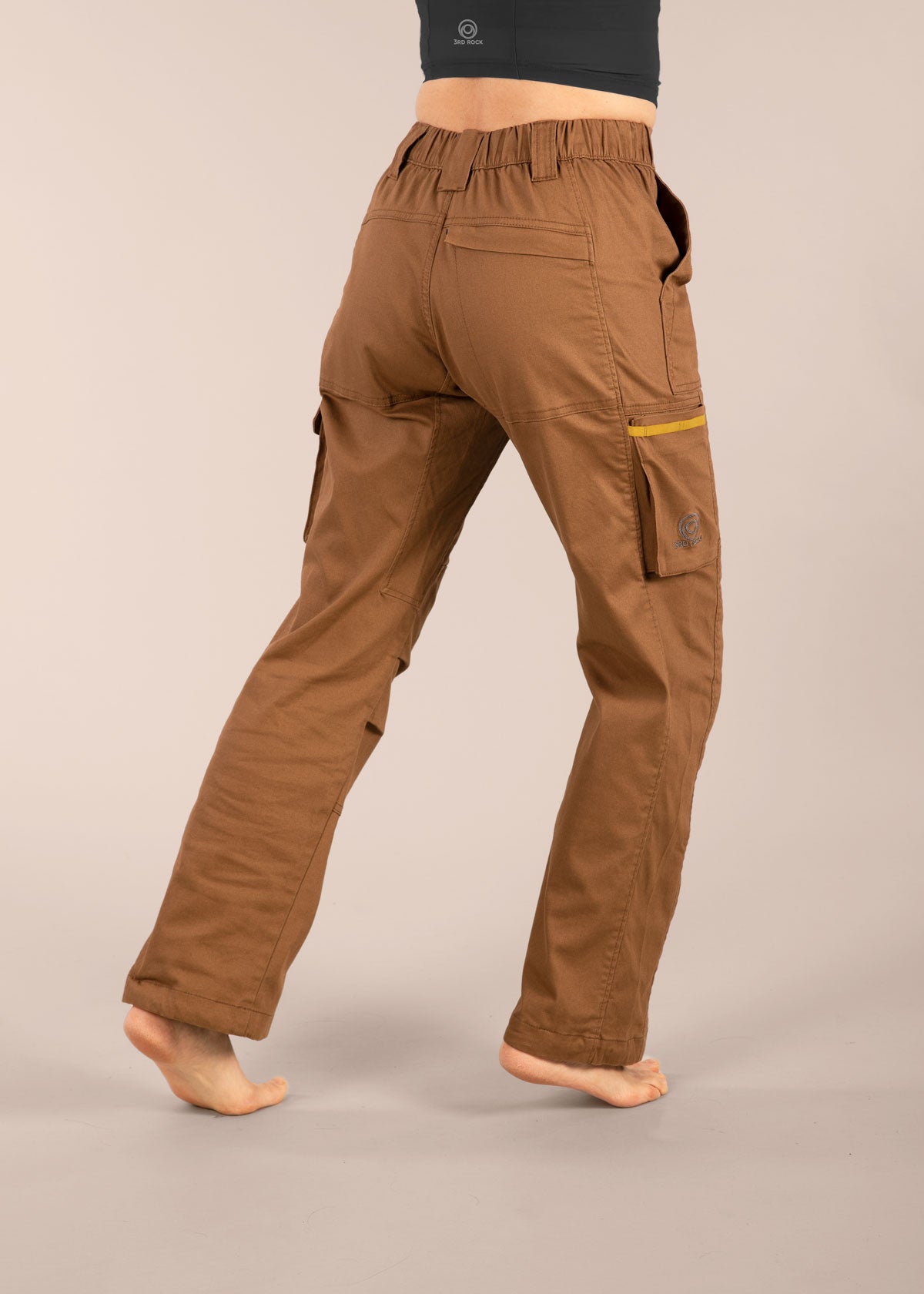 3RD ROCK cargo trousers in our camel brown colour - Jess is 5ft 8” with a  29" waist, 38" hips & a 32.5" inseam and is wearing a size 28RL.
