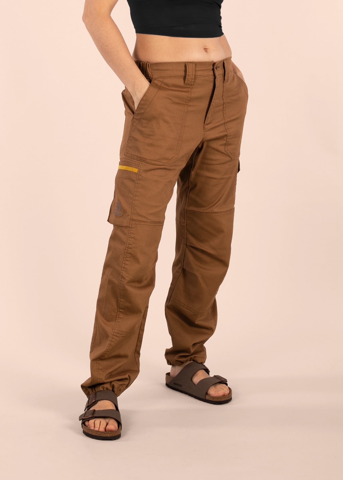 3RD ROCK stretchy cargo trousers for rock climbing and casual lifestyle - Jess is 5ft 8” with a  29" waist, 38" hips & a 32.5" inseam and is wearing a size 28RL.
