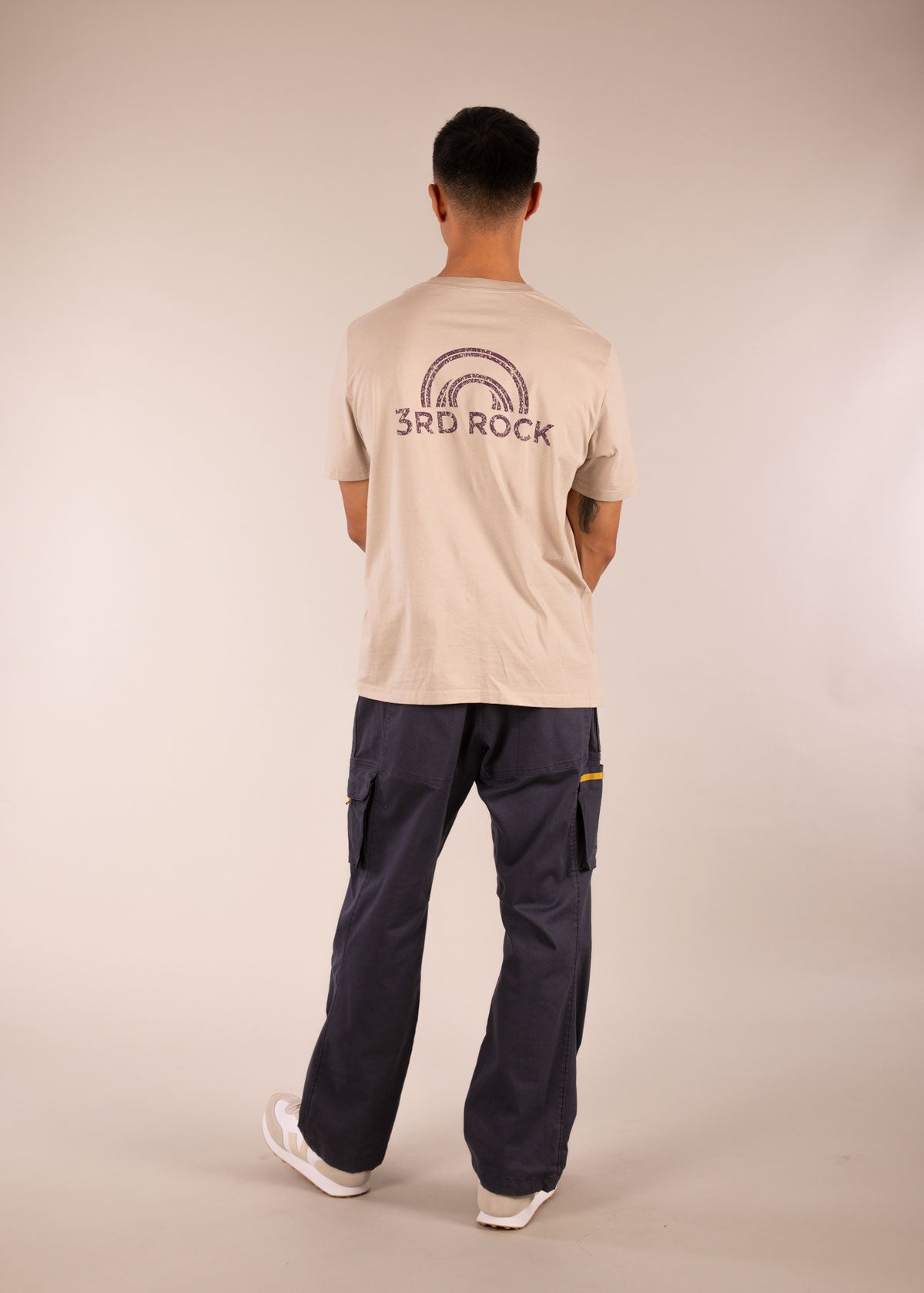 3RD ROCK organic cotton cargo utility trousers for climbing or hiking - Donald is 6ft1″  with a 30" waist, 36" hips & a 33" inseam and is wearing a size 32LL.