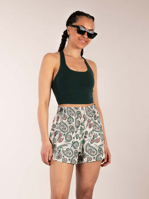 3RD ROCK sustainable recycled paisley shorts - Aaliyah is 5ft8