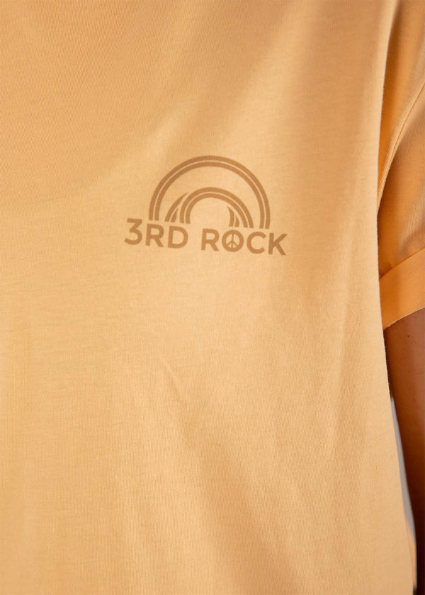 3RD ROCK Clothing organic cotton tee with horizon logo feautres a cute little peace sign.