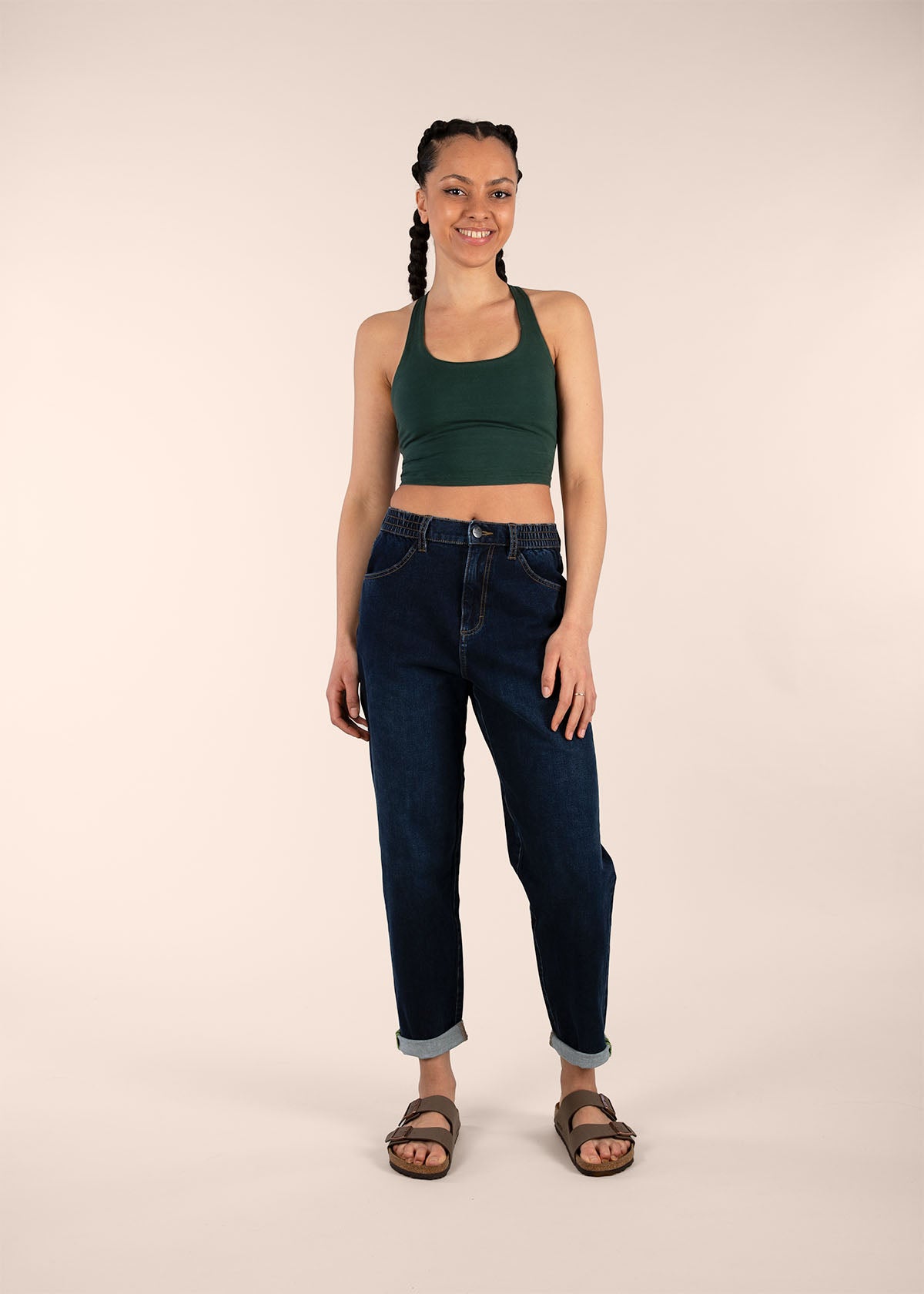 3RD ROCK Sustainable organic cotton bra top - Aaliyah is 5ft 8" with a 34" chest and is wearing a size 10.