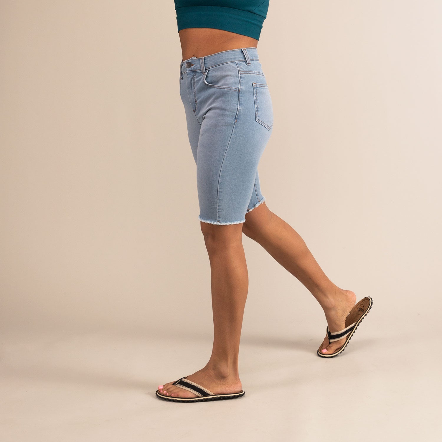 Above the store knee denim shorts